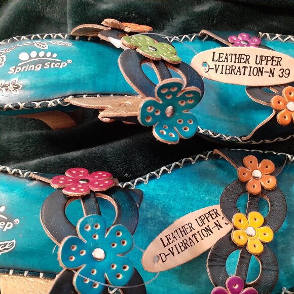 SPRING STEP LEATHER FLOWER LOW HEELS NEW WITH TAGS BEAUTIFUL BEAUTIFUL - Picture 5 of 16